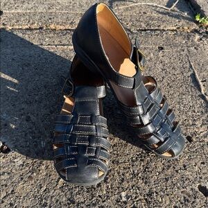 Array Black Woven Leather Fisherman Sandals, 8.5N